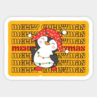 Merry Christmas Penguin Christmas Lights Celebration Sticker